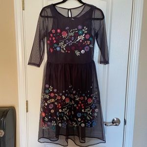 Dark navy dress with flower embroidery